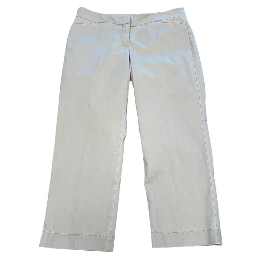 Eileen Fisher Cropped Chino Pant Sz 12 Gray Straight Leg 25"L Stretch Mid-Rise